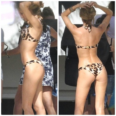 Ngày thứ hai của buổi chụp hình cũng vẫn diễn ra tại bể bơi Miami khi Candice diện bikini da báo có đính đá quý.
